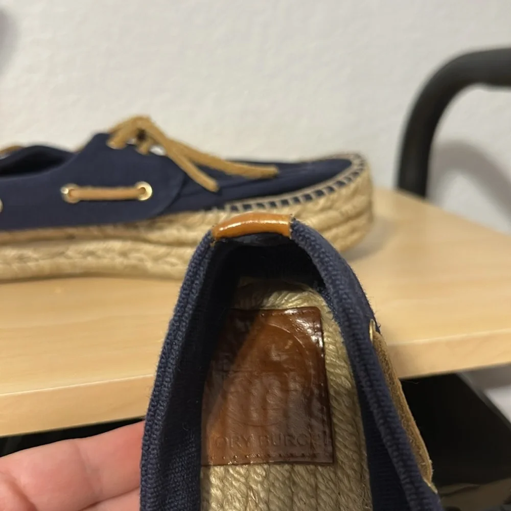 Tory Burch navy espadrille platform lace up Blanton boat shoes women size 7
